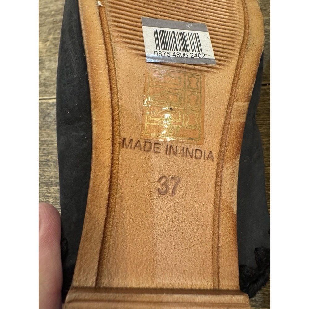 NEW Free People Black Leather San Marino Slip-On Flat Mules Size 37 Embroidered - Picture 9 of 11
